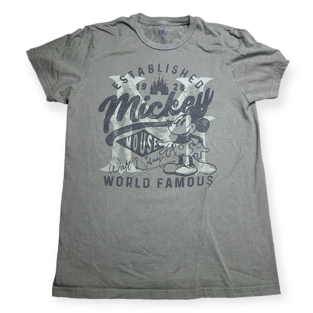 Disney 1928 Mickey Mouse World Famous Adult T-Shirt Size Small Green tee